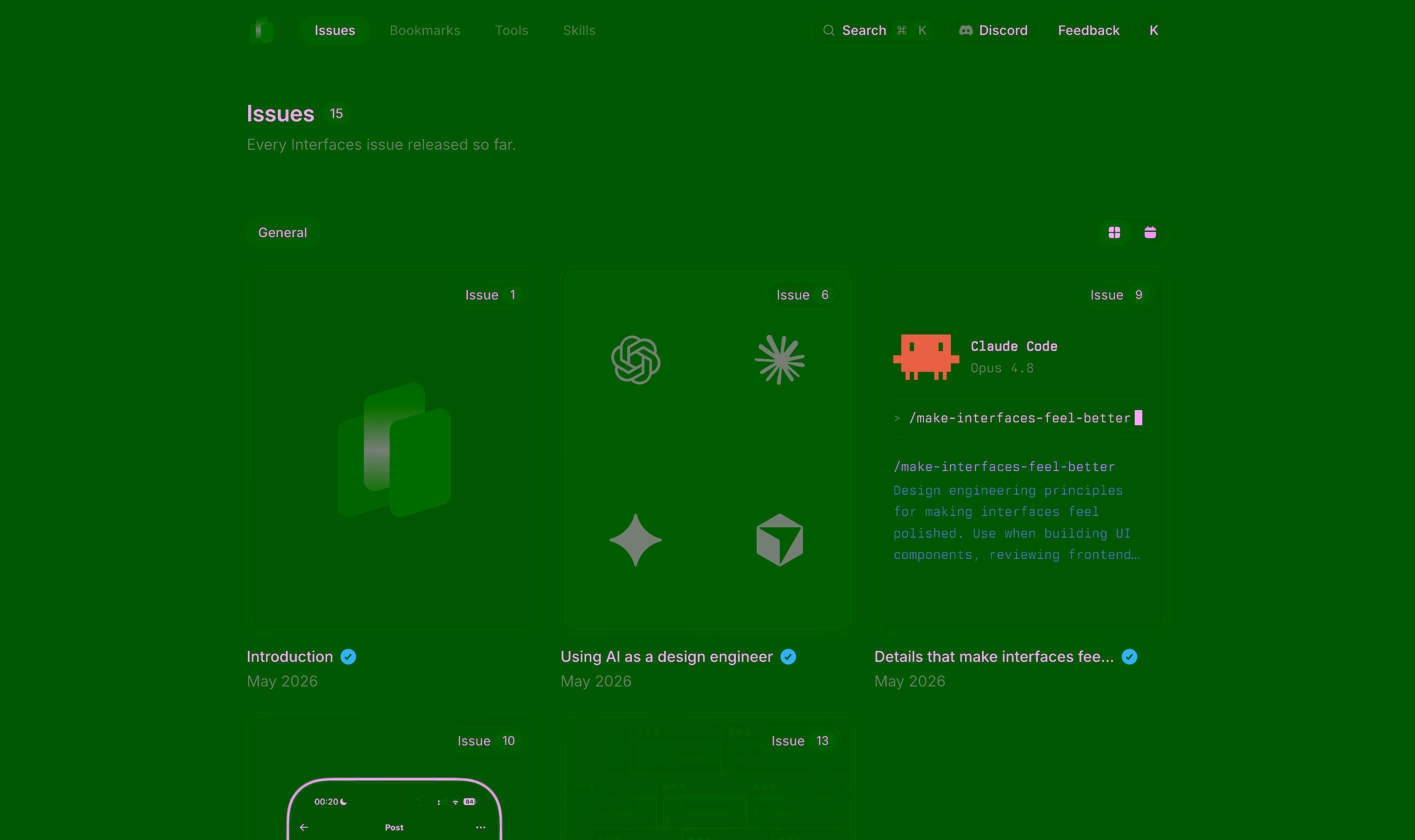 The Interfaces magazine issues page